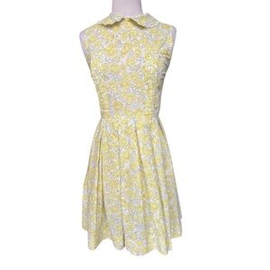 1950s 100% Cotton w/Lace Trim Peter Pan‎ Collar Floral Pleated Day Dress